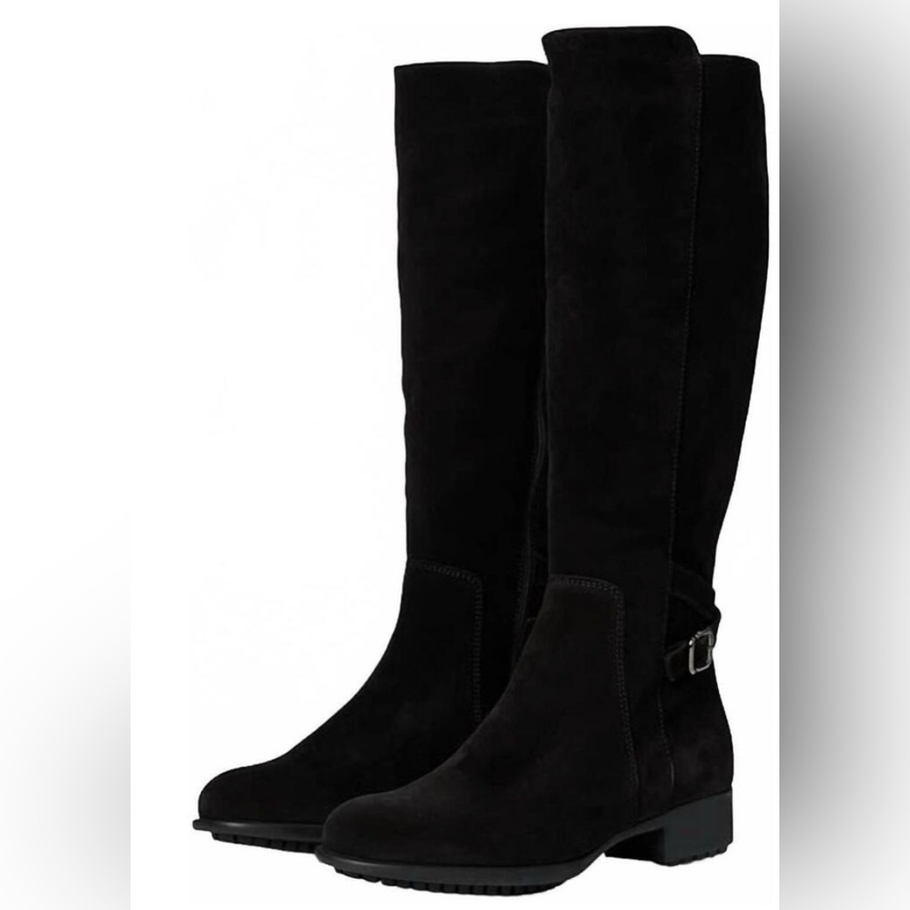 La Canadienne Sal Waterproof Suede Knee-High Black Boots w Buckle. Size 8.5